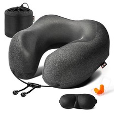 Memory Foam Travel Pillow Set: Neck Pillow, Eye Mask, Earplugs, Washable Cover