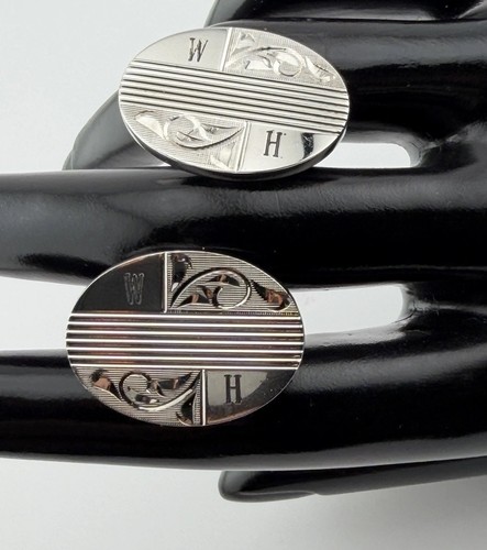 Vintage Sterling Silver Cufflinks LaMode Oval Engine Turned Monogram WH Heavy