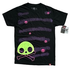 RARE Skelanimals Black Purple Crossbones Draped Out Skulls Striped Y2K Shirt M