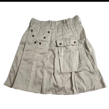 Utilikilts Men 34 Tan Snap Button Cargo Pockets Pleated Kilt Canvas USA Waist 32