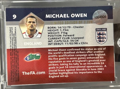 2004 ETopps MICHAEL OWEN LE 2,229 #9 English National Team Sealed Uncirculated - Picture 7 of 8