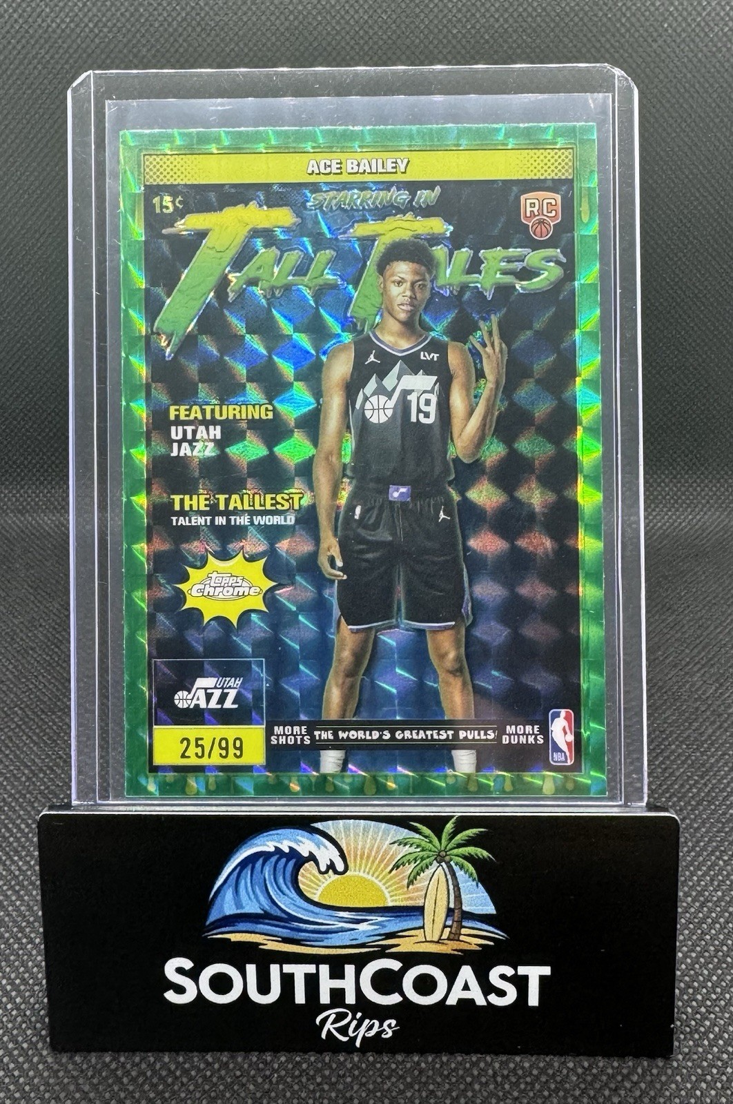 2025-26 Topps Chrome Ace Bailey Tall Tales RC Geometric Green Refractor #25/99