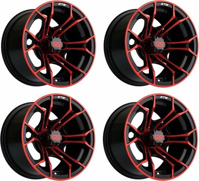 GTW Spyder 12 inch Red/Black Aluminum Golf Cart Wheel | 3:4 Offset | Set of 4