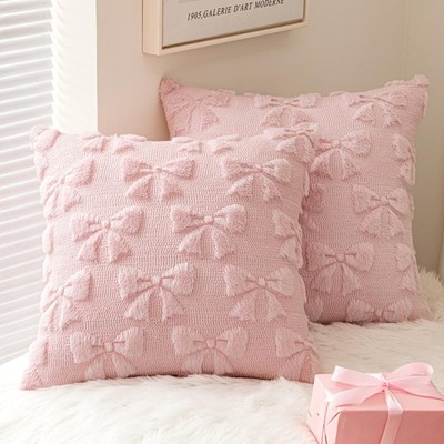 Light Pink Bow Pillow Covers 24x24 Inch - 100% Polyester Cute Bow Accent
