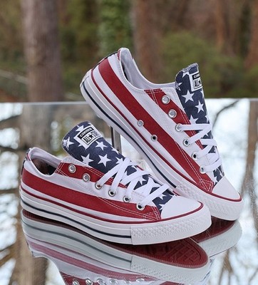 CONVERSE ジャックスター　ホワイト/レッド/ネイビー Converse Chuck Taylor All Star Low Americana Men's Size 8 Custom