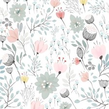  17.7''x118'' Soft Pastel Floral Wallpaper Boho Floral Peel and 17.7" x 118"