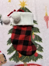 MINI 8" Christmas Buffalo Plaid Stocking Red Black pom pom Wondershop Home Decor