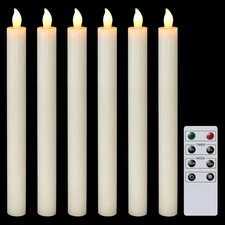 Ivory Flameless Taper Candles with Remote and Timer 6 Pack Battery Operated L...