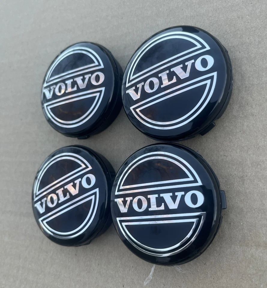 JUEGO DE 4 TAPACUBOS VOLVO NEGRO CENTRO CUBIERTA LOGO LLANTAS 3546923 Foto 3 de 4
