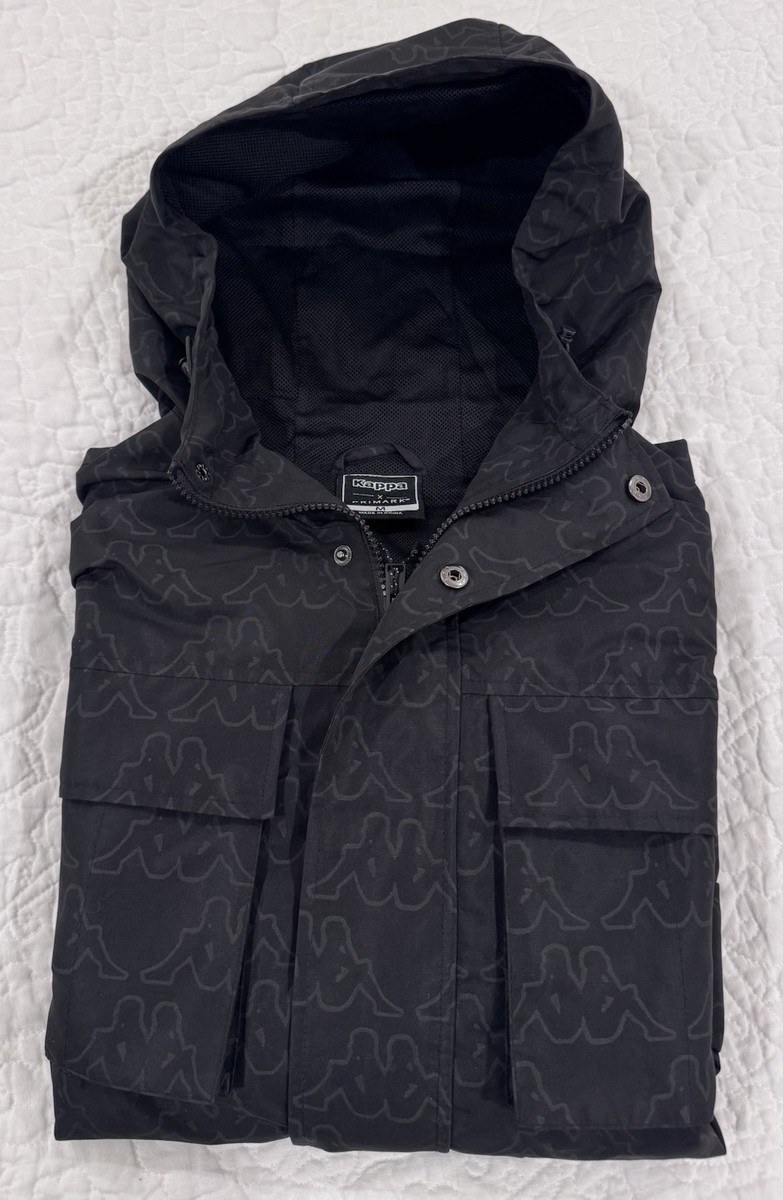 Kappa x Primark Windbreaker Jacket Mens M Black Full Zip Hood Logo