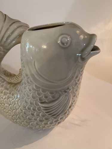 Vintage 1975 Fitz & Floyd Japan Open Mouth Fish Pitcher Water Jug White/Ivory - Picture 3 of 9