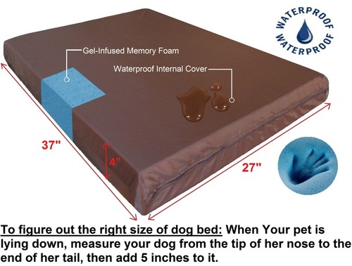 Orthopedic Heavy Duty Canvas 37"X27"X4" Memory Foam Pet Dog Bed Waterproof Pad - Picture 2 of 6