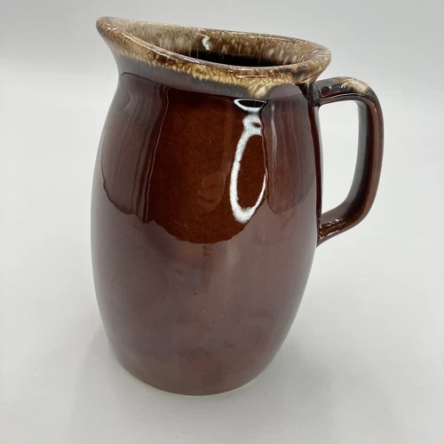 Hull Oven Proof USA Brown Drip Glaze Pottery Pitcher Jug 7” Vtg  Country Kitchen