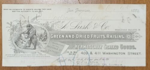 1880 années 1880 Billhead San Francisco Californie The A Lusk Canning Company ours graphique - Photo 1 sur 4