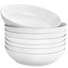 7 Pack Porcelain Pasta Bowls Ceramic , Large Serving Bowl, Wide and Shallow, Set