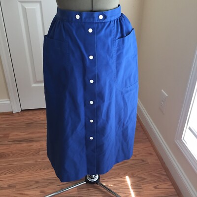 Koret Vintage Blue Skirt White Snap Buttons 1970s Size S Woman s Skirt Pockets