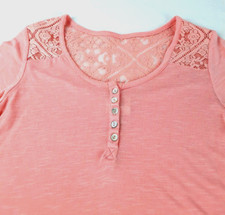 Neon Soul Womens Size M Apricot Blush Tee with Lace Inserts 3/4 Long Sleeves