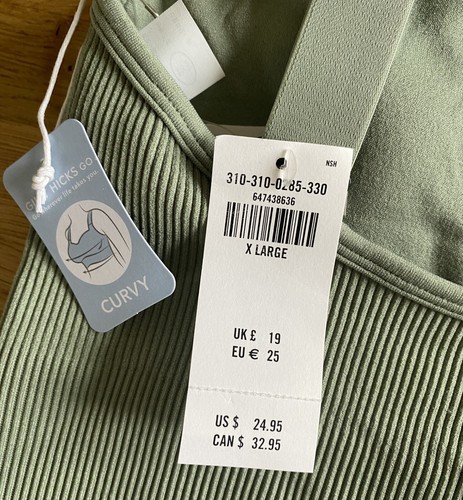 Gilly Hicks Womens Green Sports Bra - X Large Curvy - NEW WITH TAGS - Picture 2 of 3