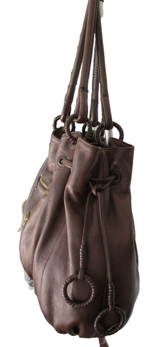 ISABELLA FIORE BROWN LEATHER LG DRAWSTRING TOTE SHOULDER BAG TWIN HANDLES EXC - Picture 12 of 16
