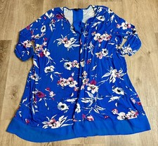 Lane Bryant Kimono Women  s 14/16 Blue Floral Open Front 3/4 Sleeve