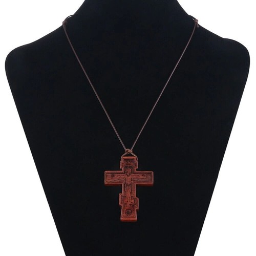 Wooden Cross Jesus Christ Religious Crucifix Christian Orthodox Pendant Necklace - Picture 6 of 9