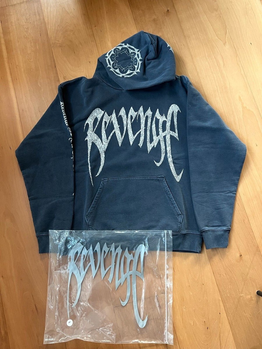 REVENGE BLUE LIGHTING ARCH ロゴ フーディ Revenge DISTRESSED ARCH LOGO NAVY HOODIE Blue With Logo