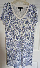 Ralph Lauren Sz S Soft Blue  White Knit Floral Nightgown Embroidered Logo