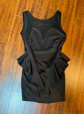 VTG FOREIGN EXCHANGE Black Mesh Accent Back Cut Runway Peplum Mini Dress XS/S 