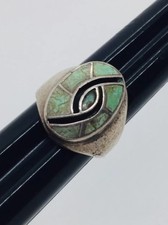 Navajo Native American Sterling Silver Green Turquoise Ring Signed Size 10