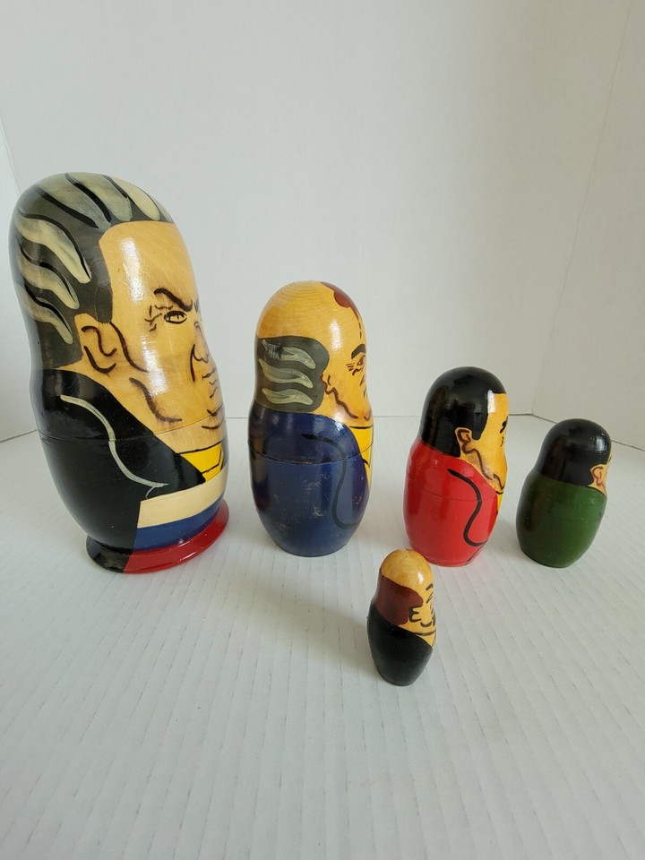 Vintage Russian Leader Nesting Dolls Soviet Political Leaders Set of 5