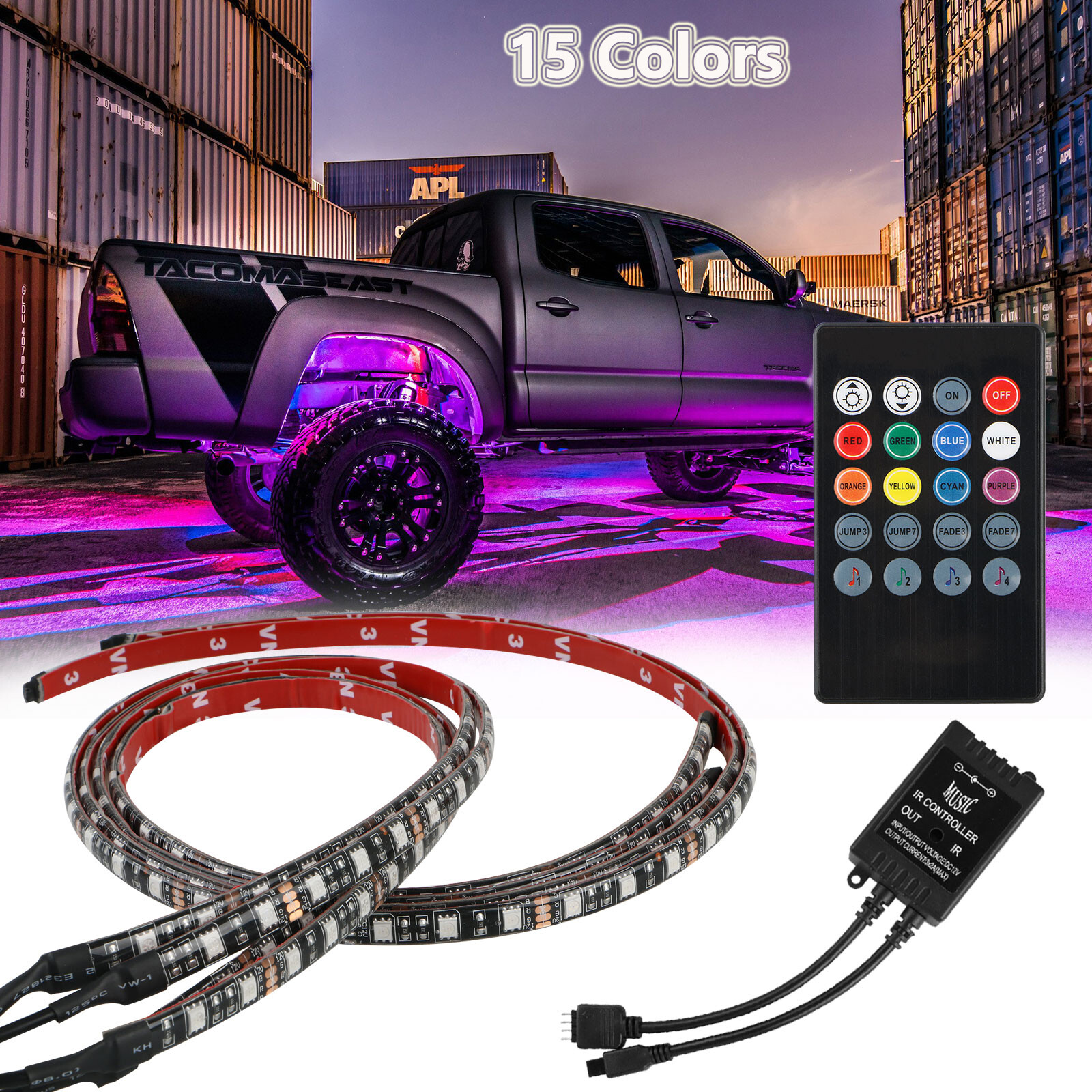 RGB 48 LED Strip Under Car Tube Underglow Underbody System 4Pcs Neon