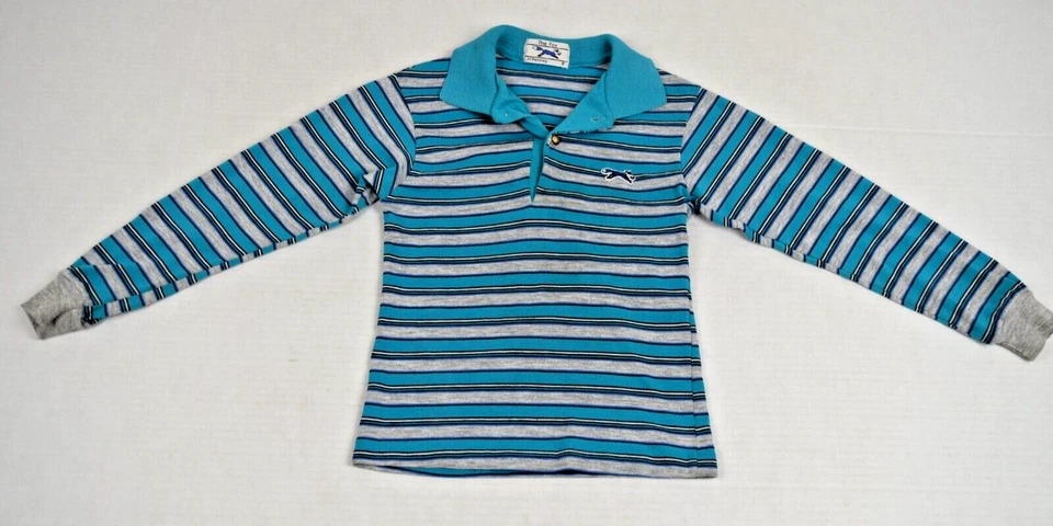 Camisa polo vintage manga larga JC Penney The Fox niño talla 8 años 80 gris azulado rayas Foto 2 de 4