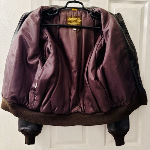 VTG 1980s Excelled USAF A-2 Military Flight Leather Jacket XL Brown Made In USA - Picture 5 of 13