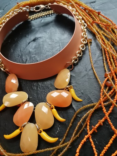 jewellery collar choker necklace jewelry lariat beaded layered stones boho tris - Picture 11 of 24