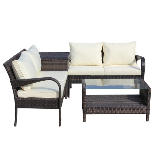 4 Piece Patio Sectional Wicker Rattan Outdoor Furniture Sofa Set w Storage Box - Picture 10 of 24