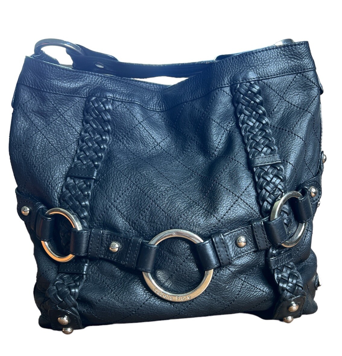 Bolso de cuero holgado vintage ISABELLA FIORE CARINA diseñador estrella de cine dinero negro