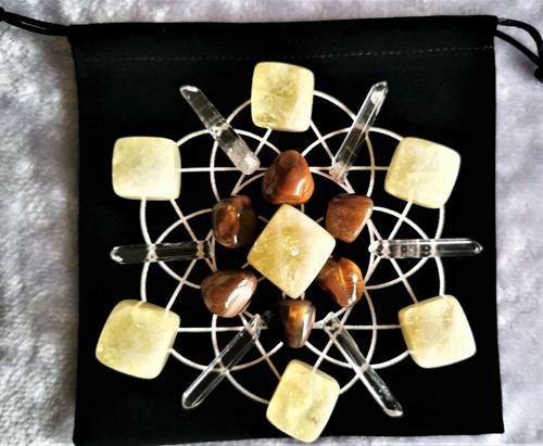 Abundance Citrine Quartz Tiger Eye Sacred Geometry Grid Set Flower ofLife Reiki - Picture 4 of 11