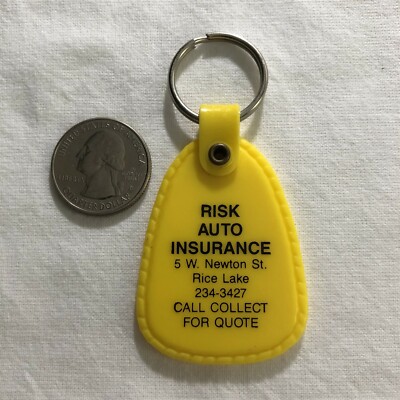 Risk Auto Insurance Rice Lake Minnesota Yellow Keychain Key Ring #35887