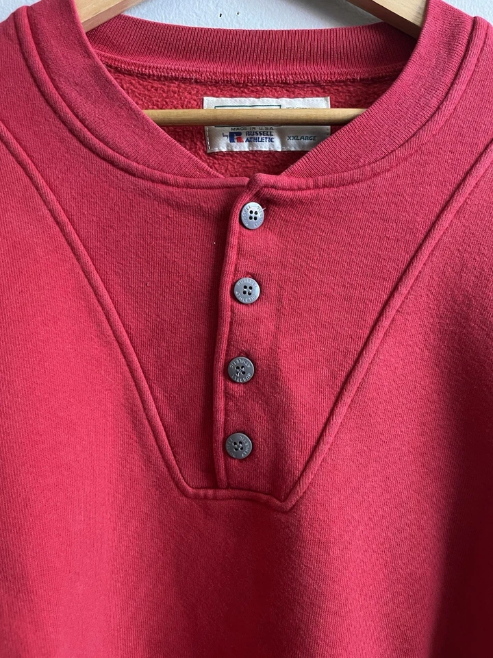 Винтаж 90-х L.L. Bean Russell Athletic красный Henley пуловер свитер мужской размер 2XL - Изображение 3 из 4