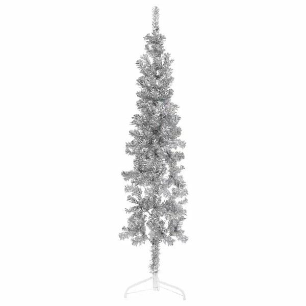 KüNstlicher Halb-Weihnachtsbaum StäNder Schlank Silbern 150 Cm-image