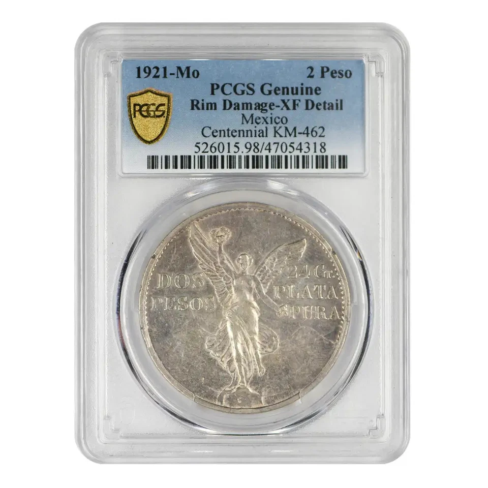 1921 MÉXICO Plata 2 PESOS PCGS Genuino - XF Detalles KM-462 Centenario Foto 2 de 3