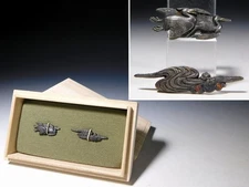 Herons with River Silver Kinko 目貫 Menuki Edo original tsuba antique