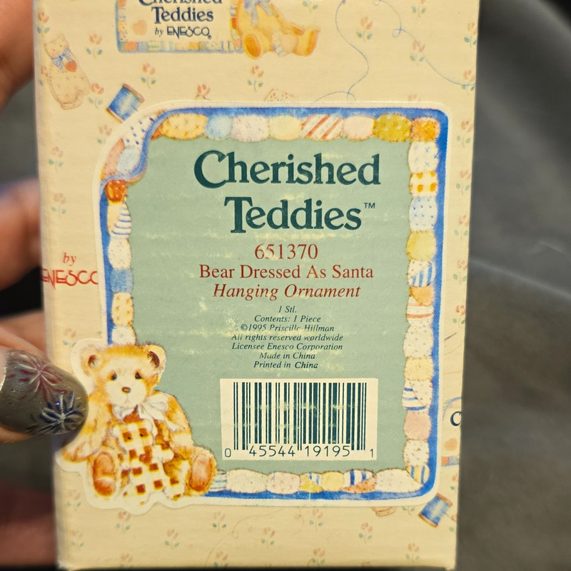 Enesco Cherished Teddies Bear Santa Hanging Ornament Boxed Resin 3in 651370