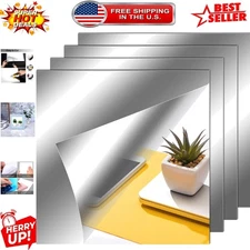 4-Piece Self-Adhesive Non-Glass Mirror Tiles - 12x12 Inches for Modern Decor