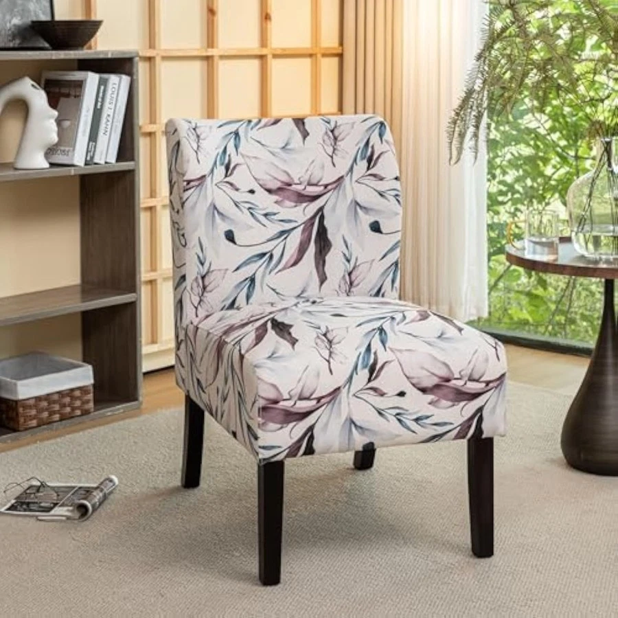 Современный акцентный стул из ткани с принтом Capa без подлокотников, фиолетовый цветочный узор - Изображение 2 из 4