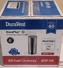 NEW DuraVent  6DP-09 DuraPlus All-Fuel Chimney 6in. X 9in. Stove Chimney Pipe