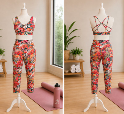 Athleta Salutation Stash Pocket II Floral Leggings Set L Bra XL NWT Yoga Pilates