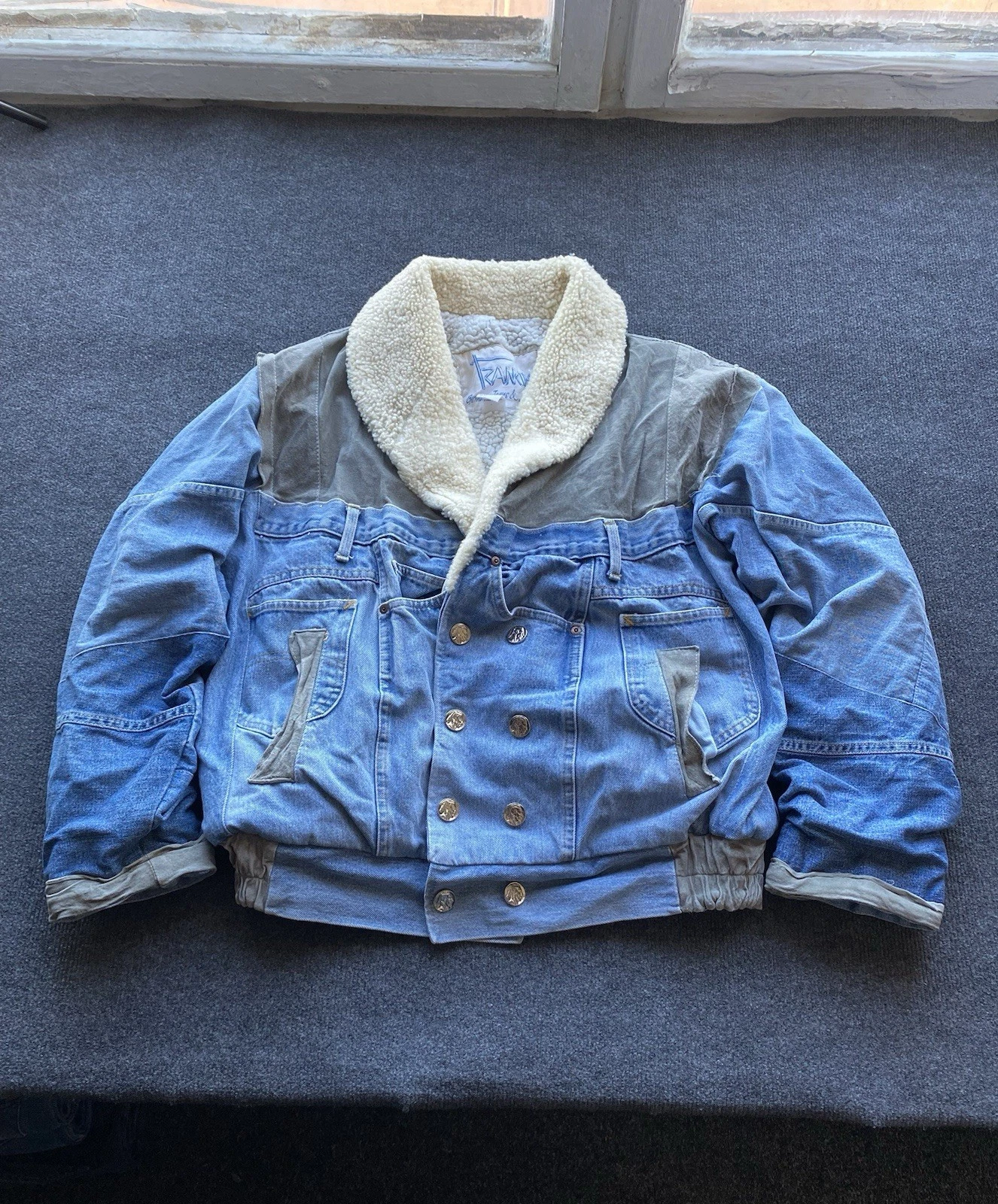 90s Designer Frankies Denim Mens M Size Jacket Avant Garde Asymmetrical
