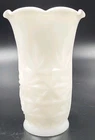 Vintage Atlas Milk Glass Vase 5.5 In. Scalloped Rim Starburst Pattern
