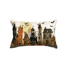Halloween Spooky House Ghost Pumpkin Throw Pillow Cover, 12 x 20 Inch Holiday